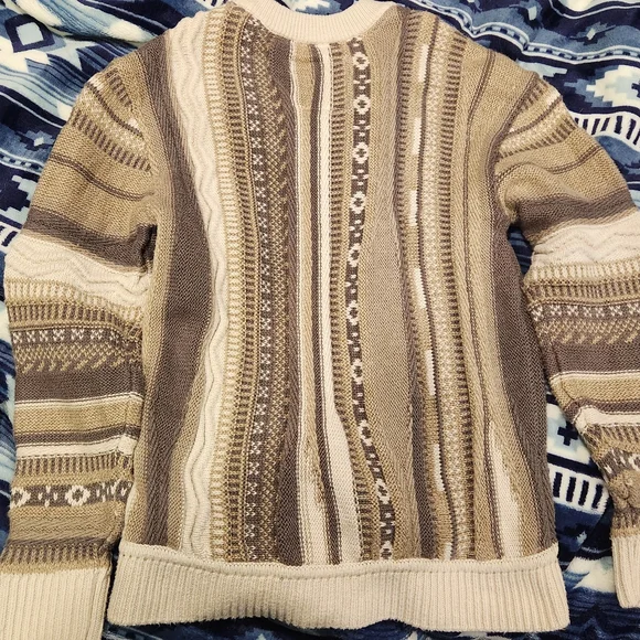 abercrombie kids Beige and Brown Striped Crewneck Sweater - Picture 1 of 4